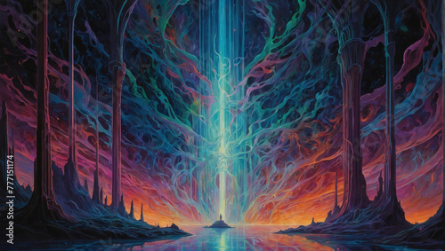 The luminous alien-esque quantum realm depicted in this stunning gouache painting.