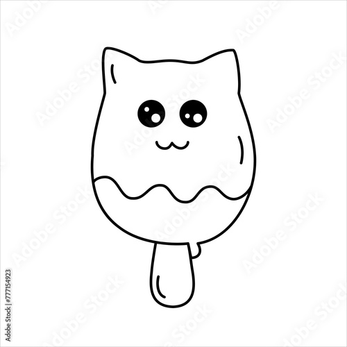 Vector line illustration of an icecream in the form of a cat.