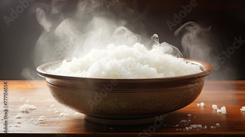 steaming bowl rice white