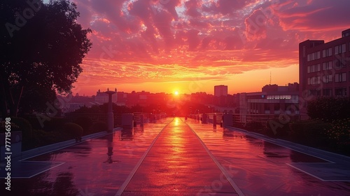  City skyline bathed in the warm glow of a sunset