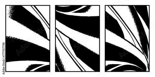 Set of 3 Abstract black and white pattern. For use in graphics. Minimalist illustration for printing on wall decorations