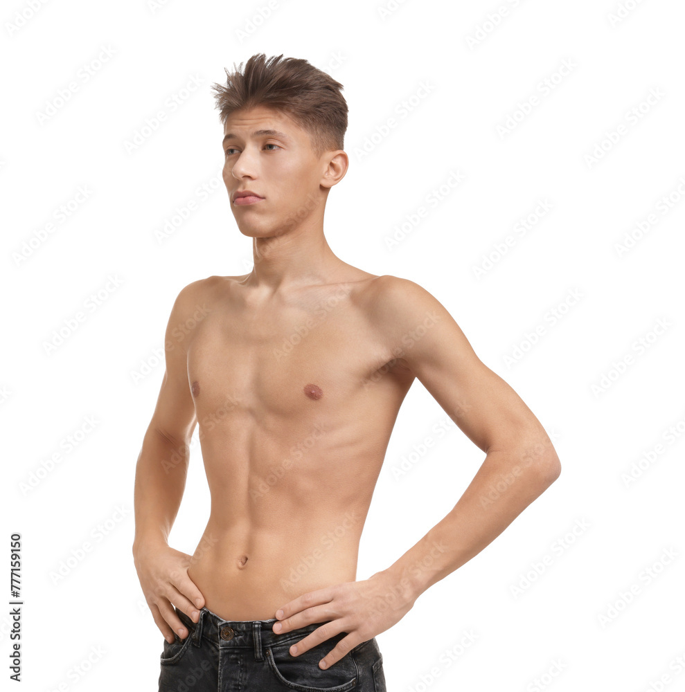 Shirtless man with slim body isolated on white Shirtless man with slim body isolated on white