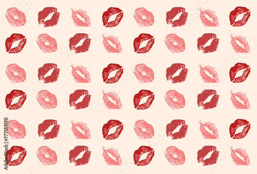 Vector seamless background kiss print, lips, valentine day