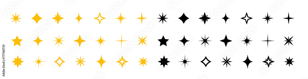 Star icon collection. Different star shapes. Black stars icon set. Sparkle star icon set. Vector illustration Star icon collection. Different star shapes. Black stars icon set. Sparkle star icon set. Vector illustration