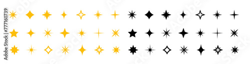 Star icon collection. Different star shapes. Black stars icon set.  Sparkle star icon set. Vector illustration