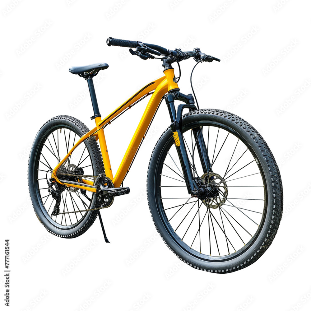 Orange mountain bike on transparent background