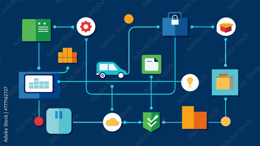 Macro shot of a digitally generated supply chain flowchart representing the seamless integration and automation of processes made possible by Macro shot of a digitally generated supply chain flowchart representing the seamless integration and automation of processes made possible by