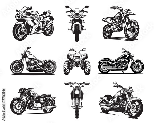 Set motorbike isolated on white background
