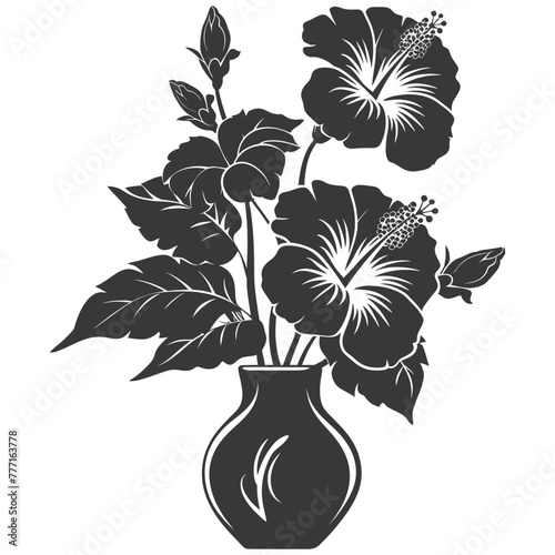 Silhouette hibiscus flower in the vase black color only