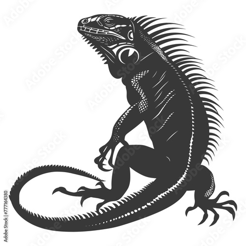 Silhouette Iguana Animal black color only full body
