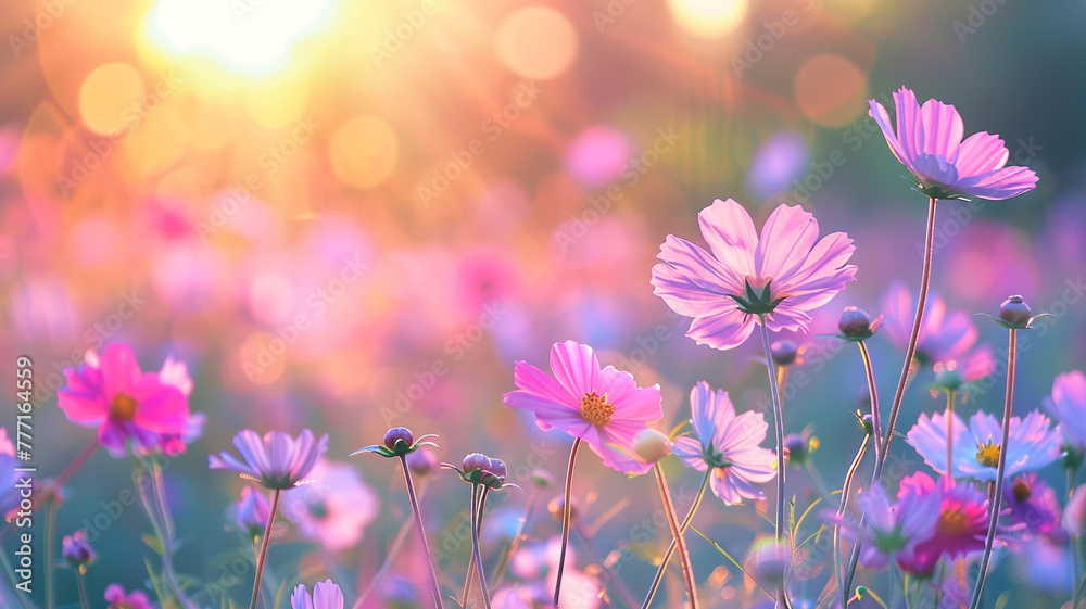Flower field with natural blurred background in the morning