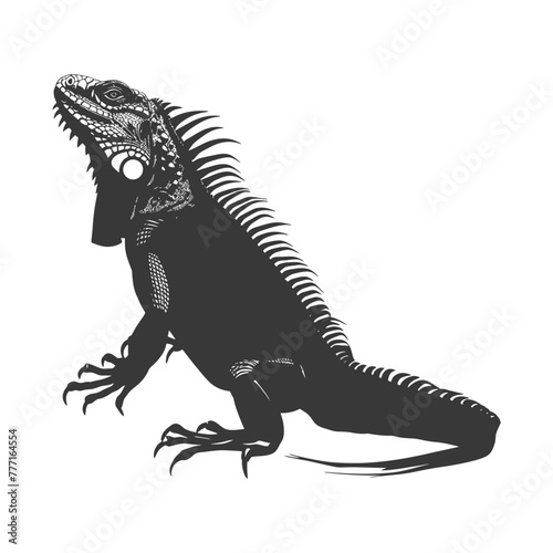 Silhouette Iguana Animal black color only full body