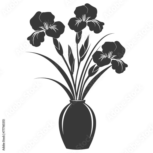 Silhouette iris flower in the vase black color only