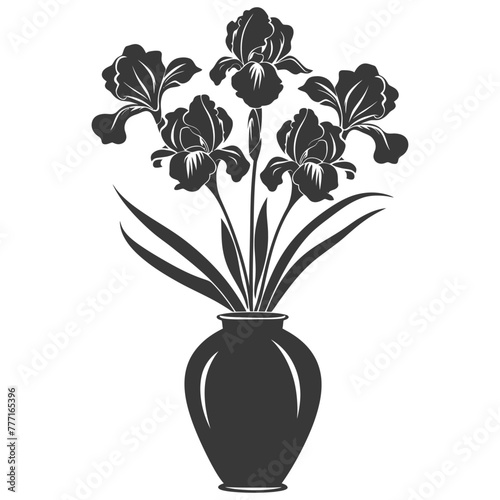 Silhouette iris flower in the vase black color only