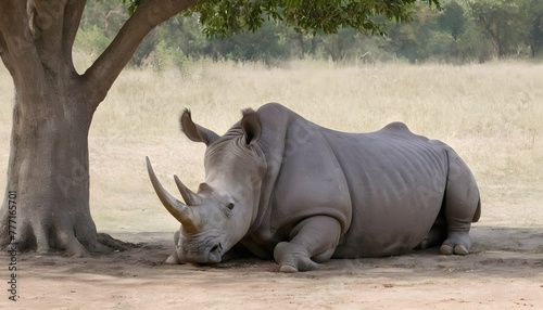 A-Rhinoceros-Resting-Under-A-Tree-