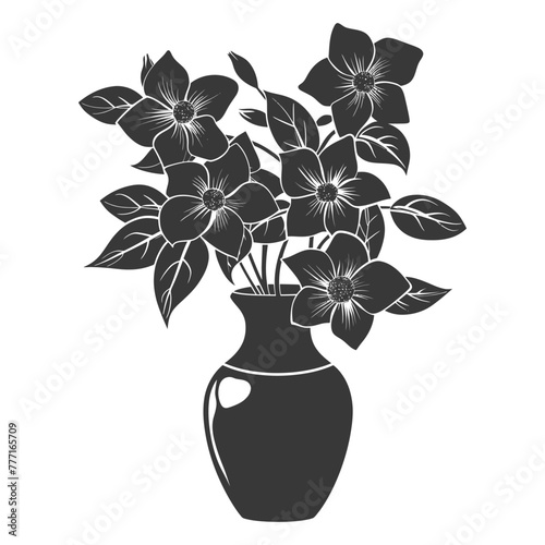 Silhouette jasmin flower in the vase black color only