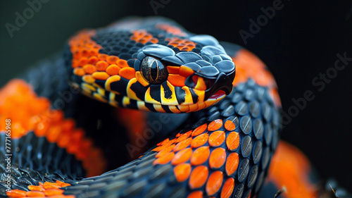 Intricate patterns on a venomous coral snake. photo