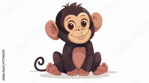 Cartoon little monkey posing on white background flat