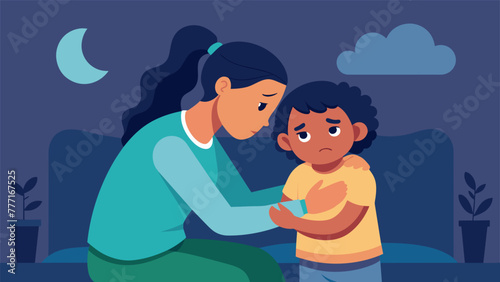 A parent comforting their child after a nightmare patiently listening to their fears and showing understanding by offering reassurance and