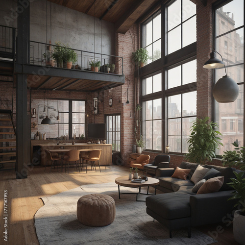 The interior of living room in a loft style