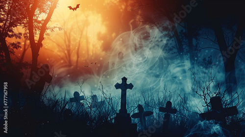 Graveyard silhouette Halloween Abstract Background