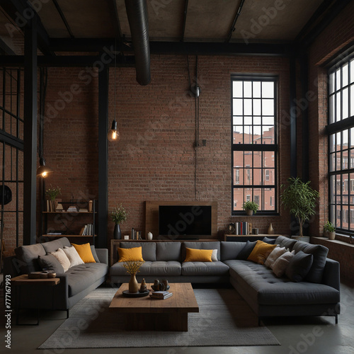 The interior of the living room in a loft style