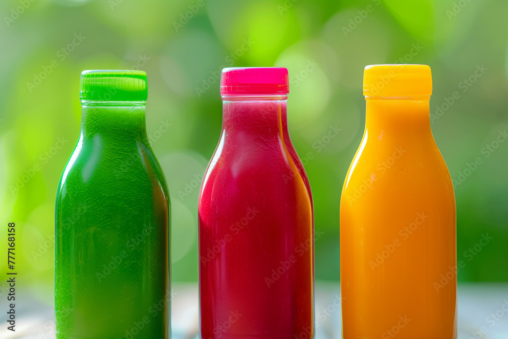 Fresh fruit and vegetable smoothies in bottles Fresh fruit and vegetable smoothies in bottles