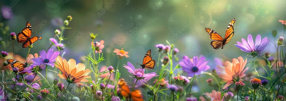 Blossoming Butterfly Amidst a Field of Colorful Flowers Generative AI Blossoming Butterfly Amidst a Field of Colorful Flowers Generative AI