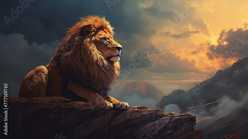 Majestic lion gazing into the distance. photo