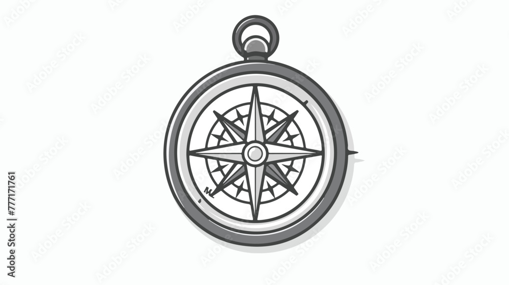 Compass icon in flat outlined grayscale style. Vector