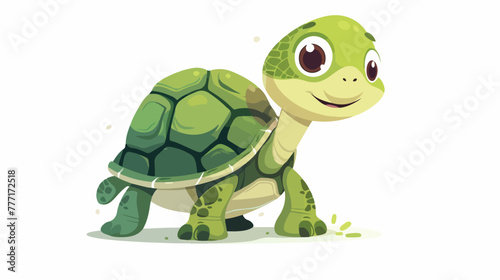 Cartoon funny baby turtle on white background flat vector