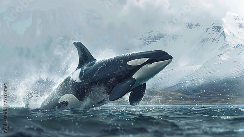 Majestic orca breaching in the open sea.