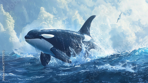 Majestic orca breaching in the open sea.