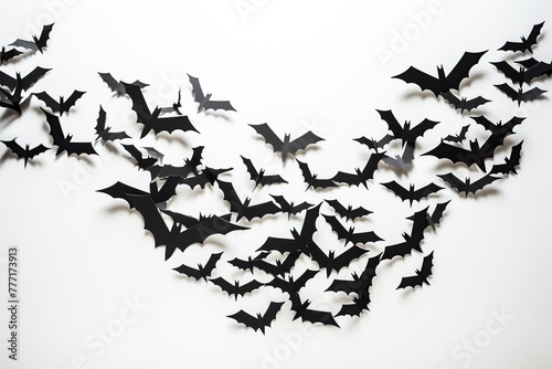 Halloween black bats on white background. Top view. Flat lay.