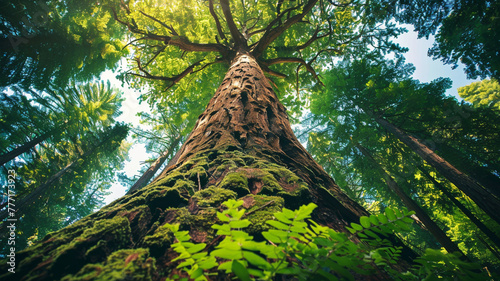 Majestic sequoia tree towering above a carpet of lush green foliage.