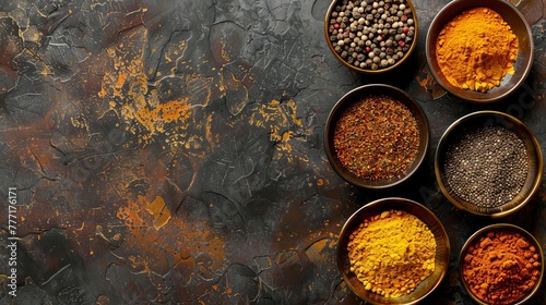 Artistic spice palette displaying an array of various spices in elegant small containers