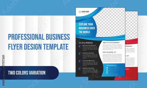 Corporate modern business flyer template design set with blue, red white color, business proposal, promotion, advertise, publication, flyer  design layout, space for photo background in A4 size. 