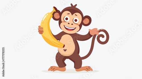 Cartoon funny monkey holding banana flat vector isolated