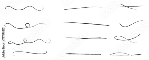 Brush strokes, black ink lines, vector abstract set with paint brush grunge texture on transparent background. Paintbrush strokes and ink smear stains. doodle underlines. vector illustration