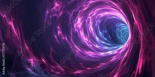 This abstract image features a dynamic purple and pink vortex, symbolizing energy and motion