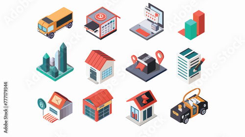 3D Isometric Business Icon Flat vector isolated on white