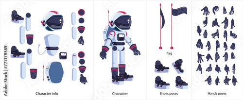Astronaut
Character creation set poses and gestures. Separate Parts of body, Cartoon style, flat vector illustration.