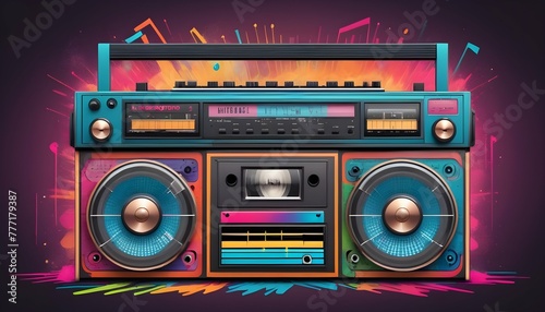 A-Retro-Style-Boombox-With-Colorful-Cassette-Tapes- 2