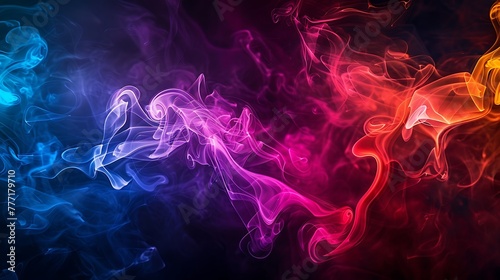 Smoke in neon light abstract dark background