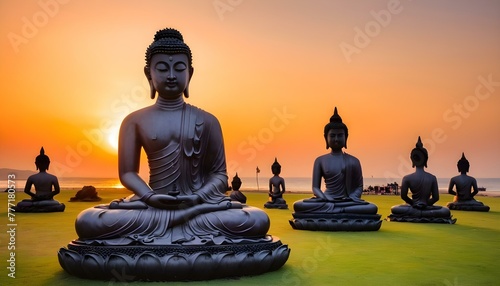 buddha statue in the sunset