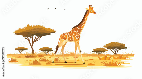 Cartoon giraffe in the savannah flat vector isolated