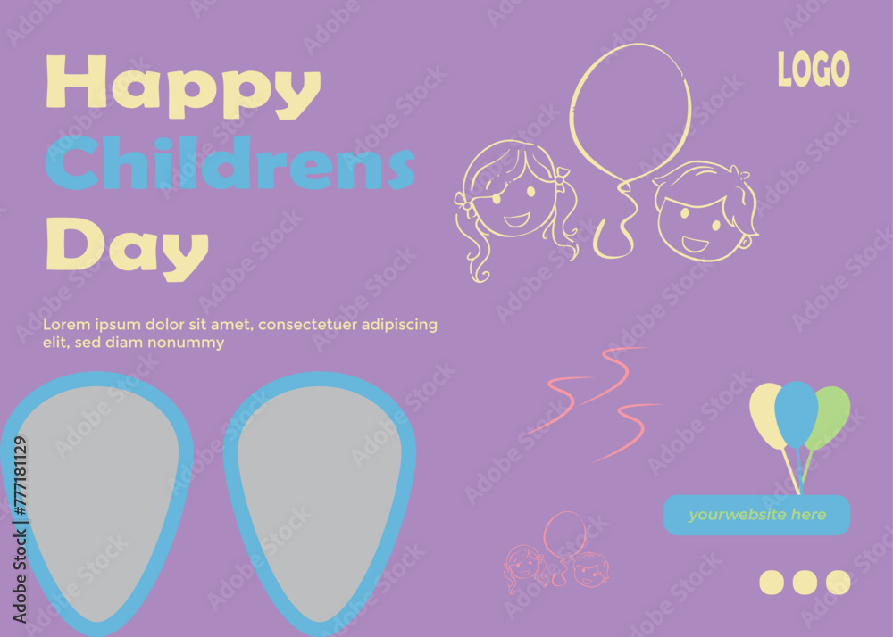 Fun colorful happy children,s day horizontal banner template