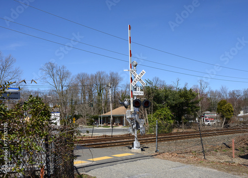 Long Island Rail Road (LIRR). Crossing Rail Road in Stony Brook, NY photo
