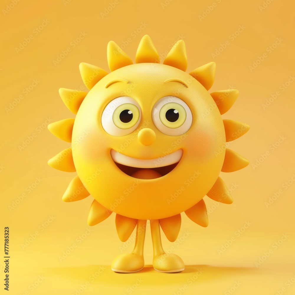 Smiling sun cartoon character isolated on yellow