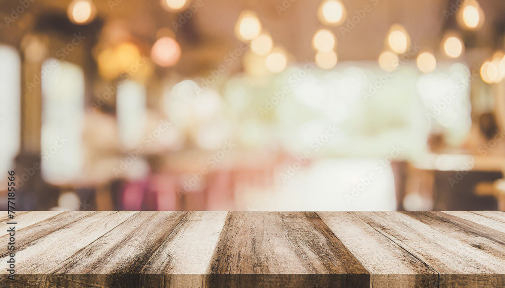 Empty wooden table with blur rustic bar restaurant cafe background Empty wooden table with blur rustic bar restaurant cafe background